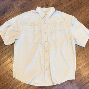 Reel Legends Men's Short-Sleeve Button-Down Shirt in Cream/Light Tan 3 X